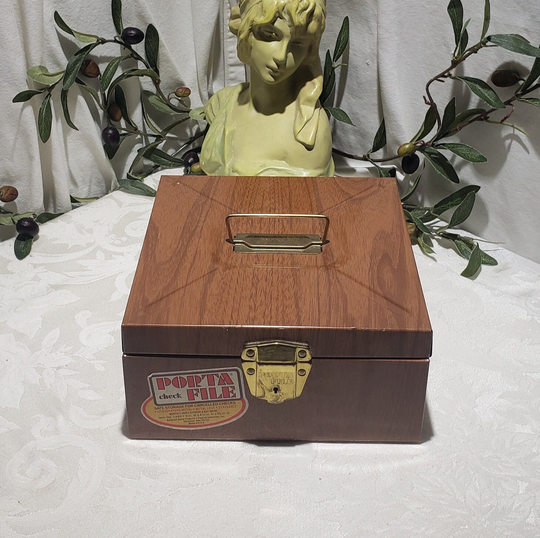 Vintage Ballonoff Faux Wood Lithograph Design Metal Porta Check File Box - Personal File/Storage Office Storage