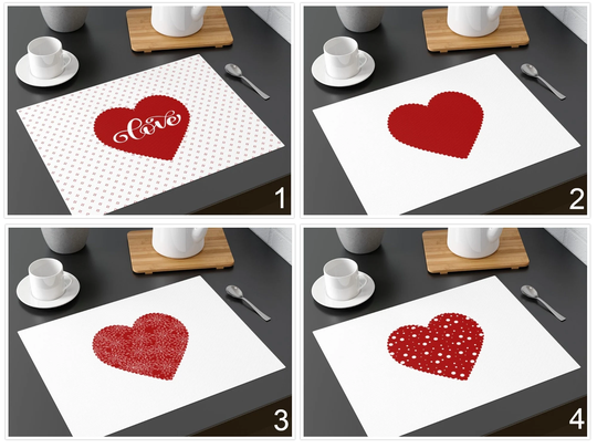 Red Heart Placemat, Love Table Setting, White Mat, Kitchen Dining Accessories, Wedding Housewarming Gift, Cotton Underplate