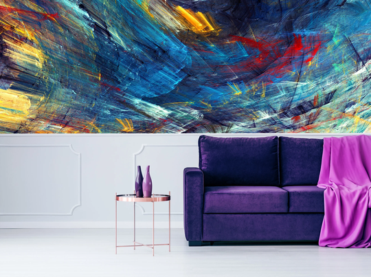 Colorful Painted Abstract Pattern With Blue Tones, Wallpaper | Self-Adhesive, Removable, Peel & Stick Wall Mural