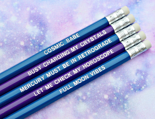 Astrology Pencil Set - Aquarius Pisces Star Sign Gift Horoscopes Charging Crystals Mercury in Retrograde Zodiac Gifts Stars