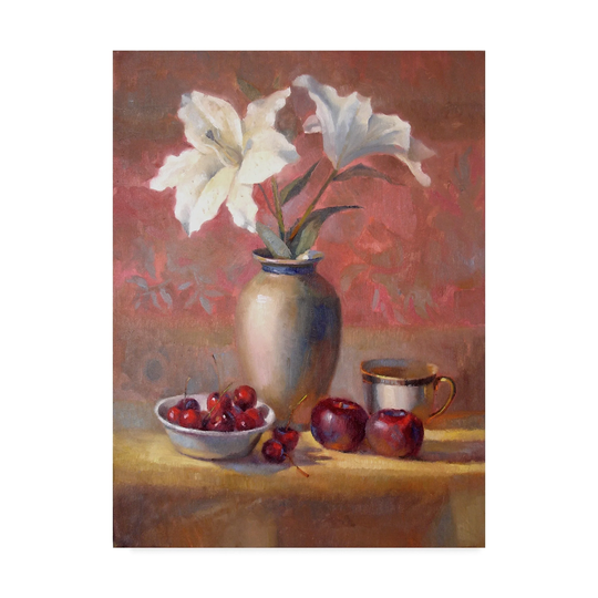 Hall Groat Ii 'Lilies with Plums and Cherries' Canvas Art - Multi-color