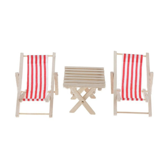 Mini Foldable Striped Wooded Beach Chair Recliner Sunbathing Chaise Lounge Dollhouse Furniture For Doll Toy