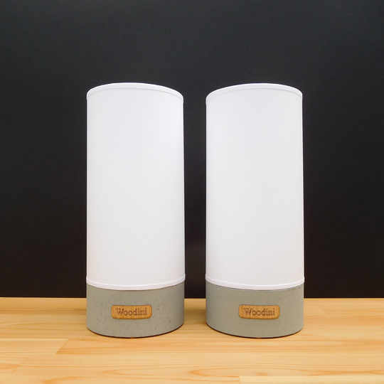 Concrete Table Lamp Pair With Cylindrical Lampshade, Modern Scandinavian Beton For Nightstand, Decorative