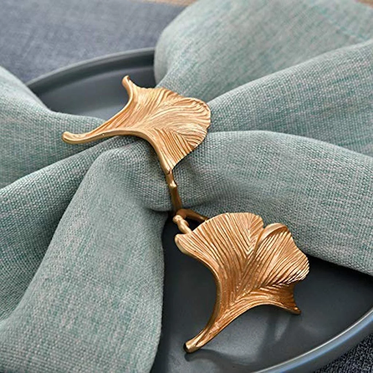 Gold Napkin Ring Leaf Festive Table Decor Setting & Favor For Cocktail Wedding Special Occasions Set Of 4