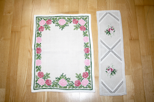 2 Swedish Vintage Embroidered Table Runner With Flowers - Made in Sweden 1960