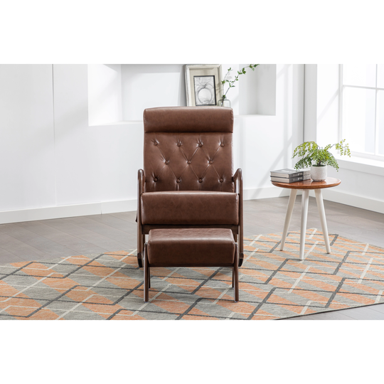 Mid-Century Modern Leather Rocking Chair With Ottoman
