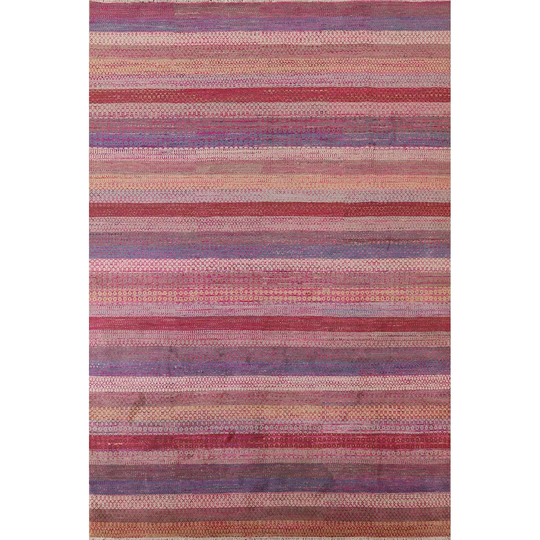 Striped Gabbeh Oriental Area Rug Hand-knotted Multi-Color Wool Carpet - 8'1" x 10'8"