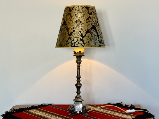 Antique Brass Table Lamp With Fabric Shade Tall 25", Decorative Lamp, Stand, Elegant Boudoir Vintage