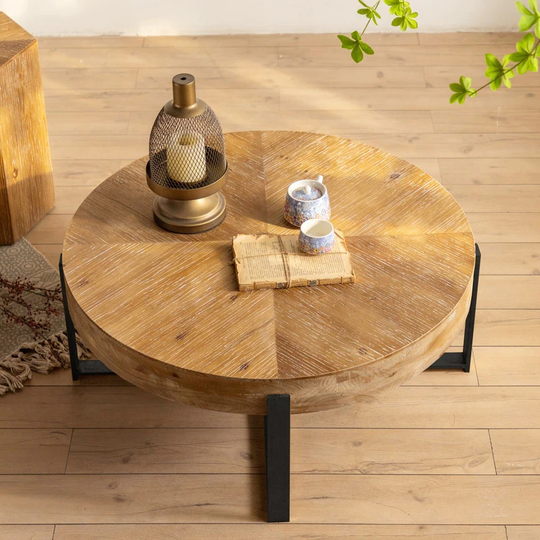 31in Splicing Round Fir Wood Table Top Coffee Table