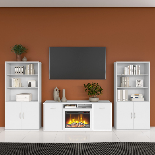 Studio C Fireplace TV Stand with Bookcases by Bush Business Furniture