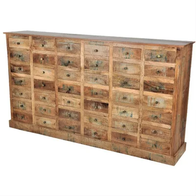 80" Distressed Wood 42 Drawer Sideboard Cabinet