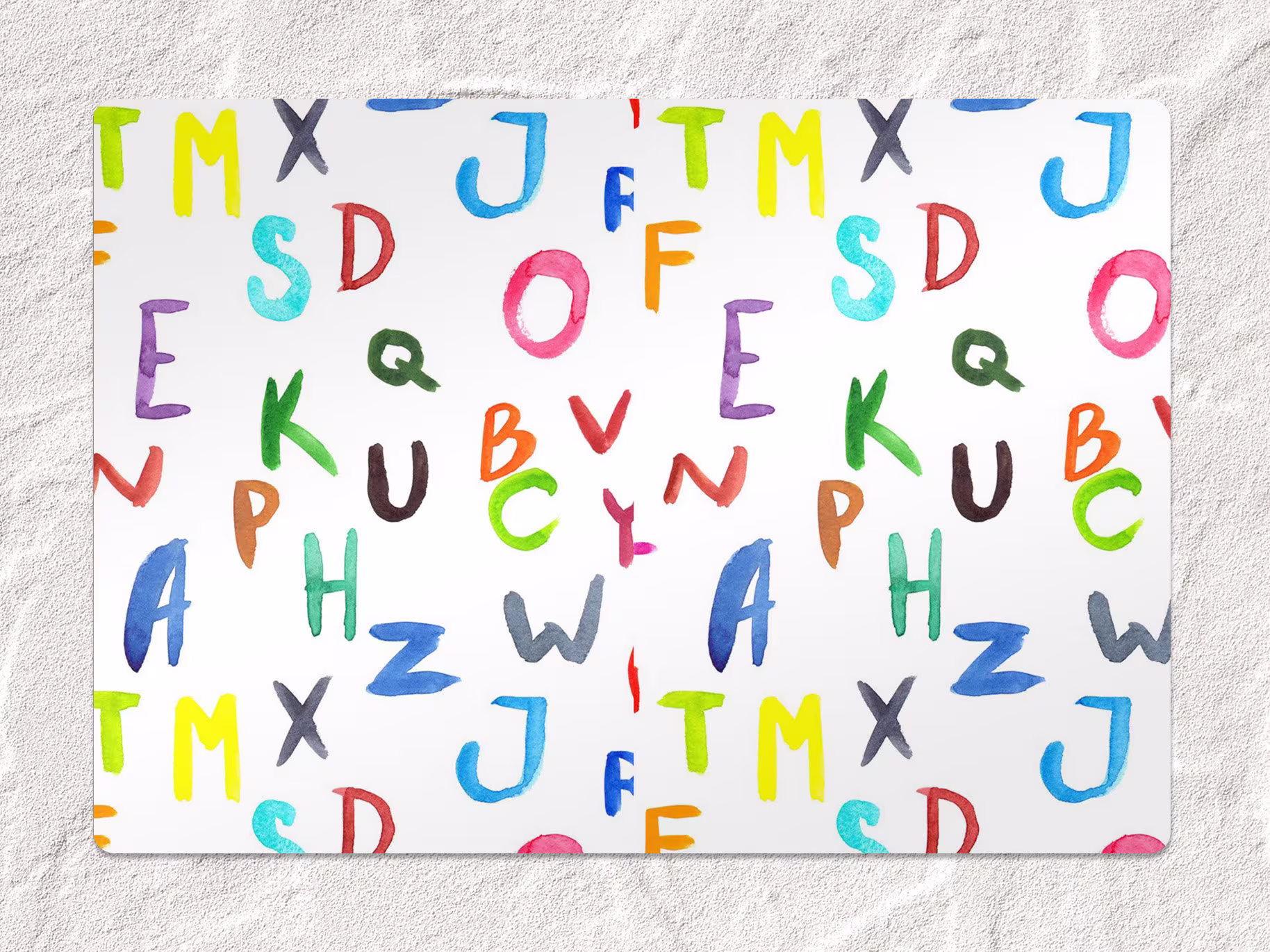 Colorful Letters Chair Mat, Red Vinyl Floor Blue Protective Watercolor Splat Area Rug, Comfort Splash Mat
