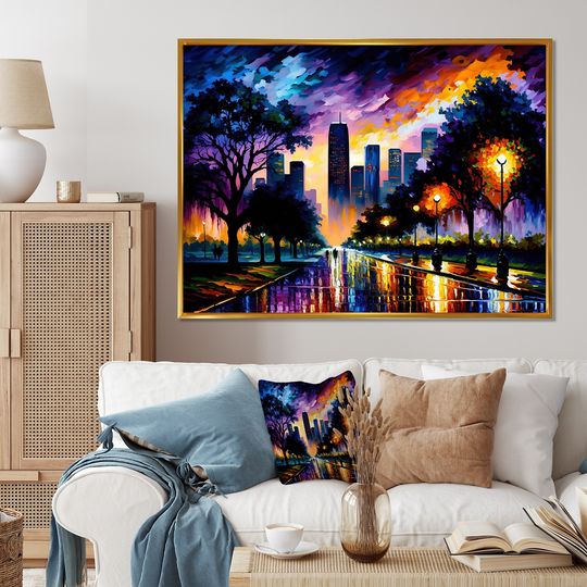 Designart 'Colorful Houston Texas' Cityscapes Framed Canvas Art Print