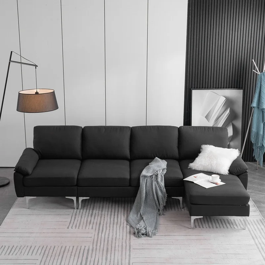 L-Shaped Fabric With Chaise Iron Feet 4 Seats Indoor Modular Sofa - 110"