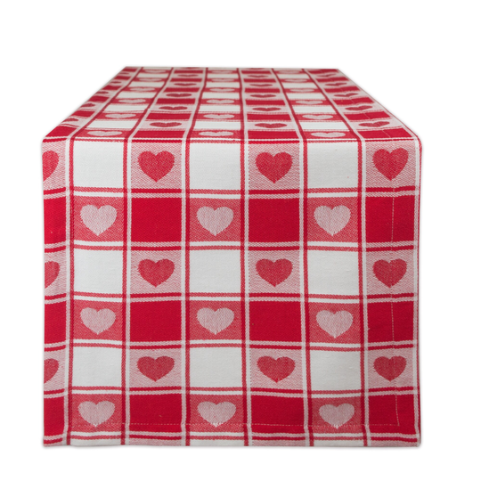 DII Hearts Woven Check Table Runner 14x108" - Table Runner, 14x108"