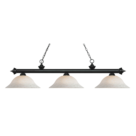 Avery Home Lighting Riviera Matte Black 3-light Island/Billiard White Mottle-finished Light