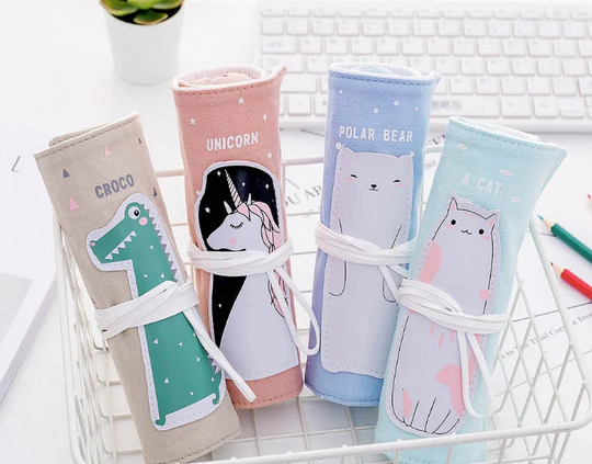 1 Cotton, Pencil Case Wrap & With Zipper. Kawaii. Polar Bear. Cat