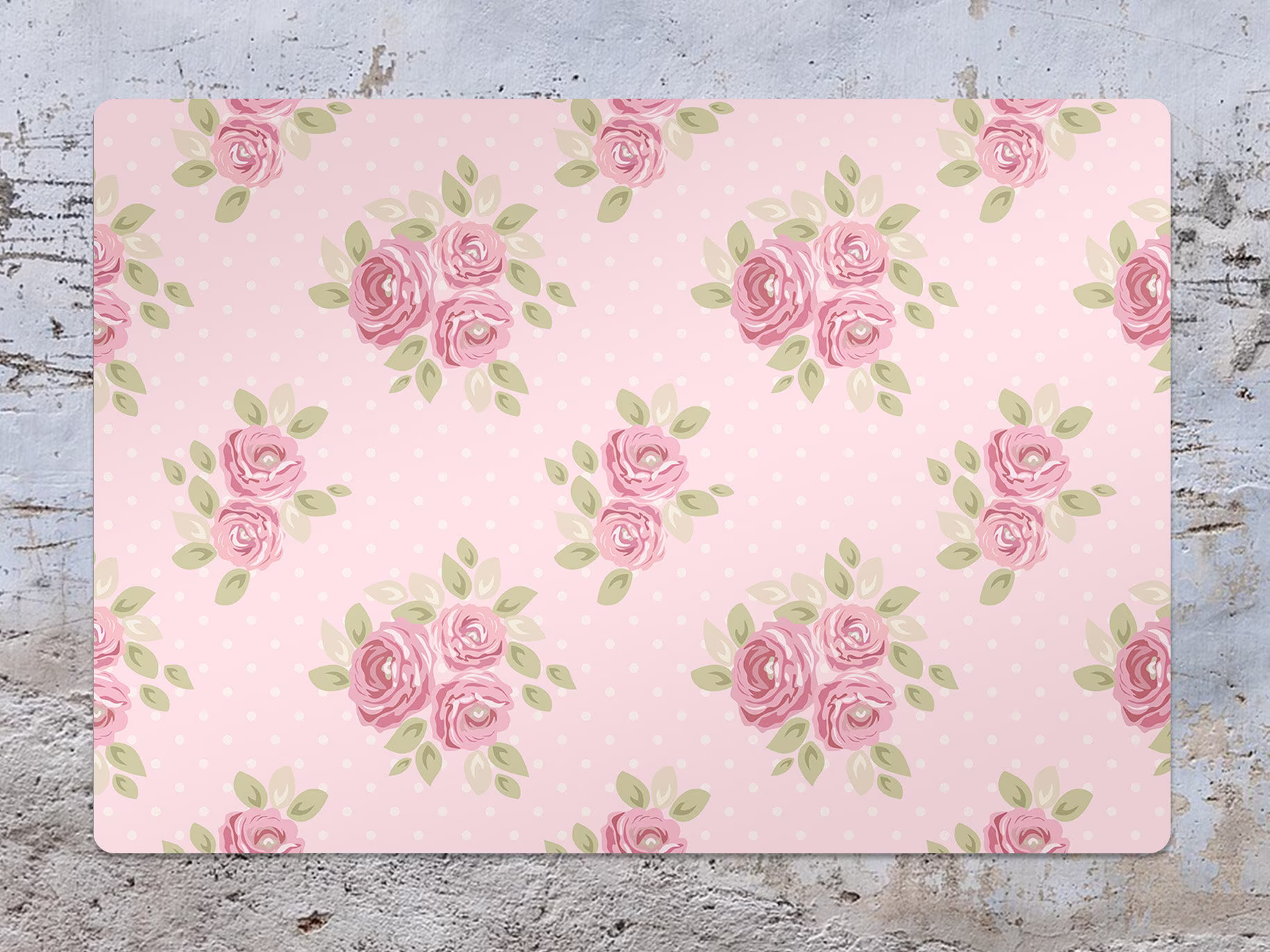 Cute Shabby Chic Roses Chair Mat, Pink Splat Green Vinyl Floor Floral Protective Pvc Area Rug, Kids Room Decor