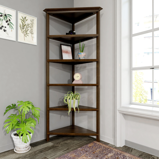 NewRidge 5-Tier Corner Wooden Bookcase Walnut - N/A