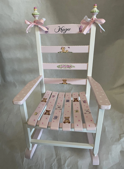 Child's Rocking Chair, Hand Painted Chairs, Teddy Bear Baby Shower Gift