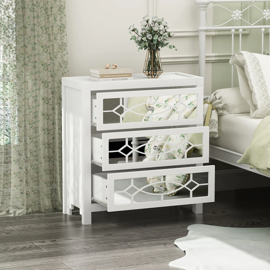 End Table Nightstand Bedside Table Mirrored Cutout Chest Beside Table