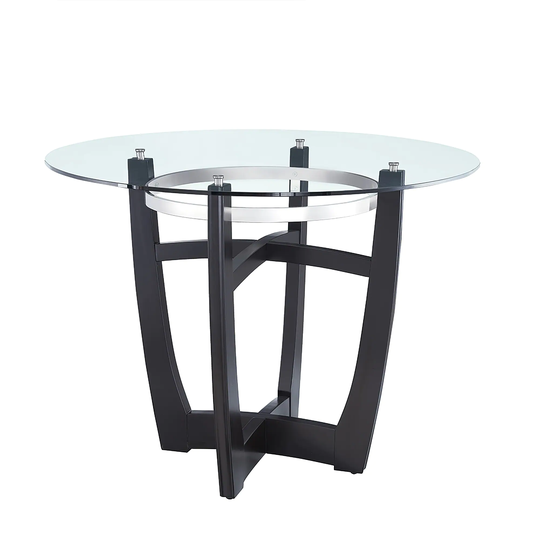 Modern Dining Table with Clear Tempered Glass Top with Solid Wood Base Round Glass Kitchen Table Furniture