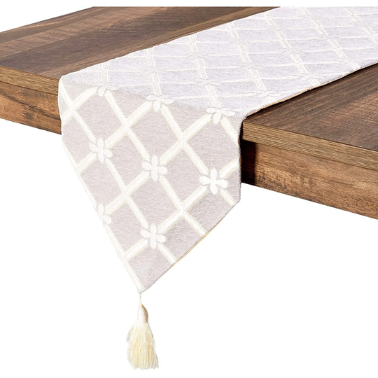Juvale Woven Table Runner with Tassels, Trellis Embroidered (Silver, 12 x 72 in)