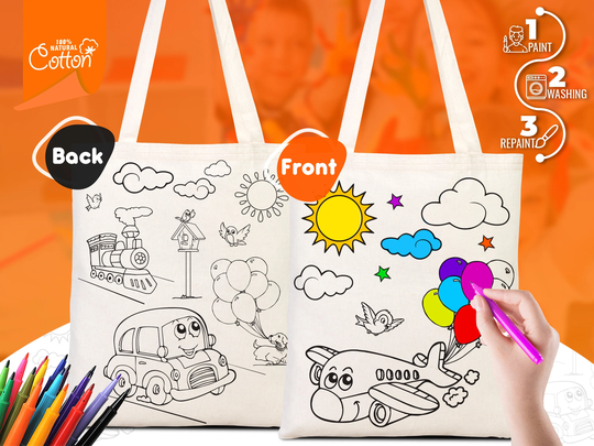 Car & Plane Coloring Bag, 14x16", Washable, Eco Friendly For Kids, Gift Parent, Activities Ecofriendly