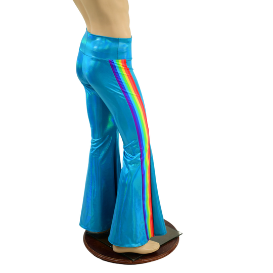 Mens Retro Rainbow Solar Flares in Peacock Holographic With Vertical Side Panels 1579132