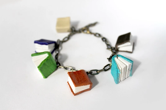 Colorful "Brights" Mini Book Bracelet, Chain With Tiny Leather Books, Handmade Jewelry Gift For A Librarian Or Lover Made To Order