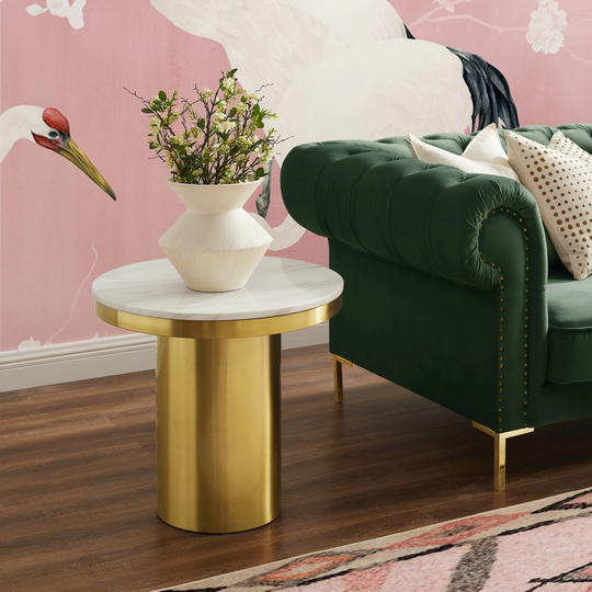 Inspired Home Hollie End Table, White/Gold For Living Room