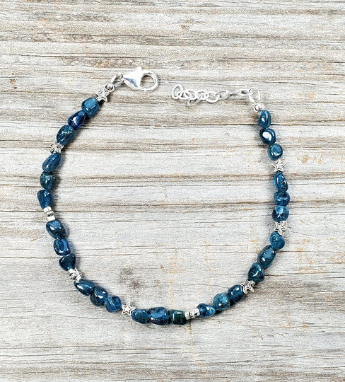 Apatite Nugget & Stars Adjustable Anklet, Multiple Sizes Available, Sterling Clasp