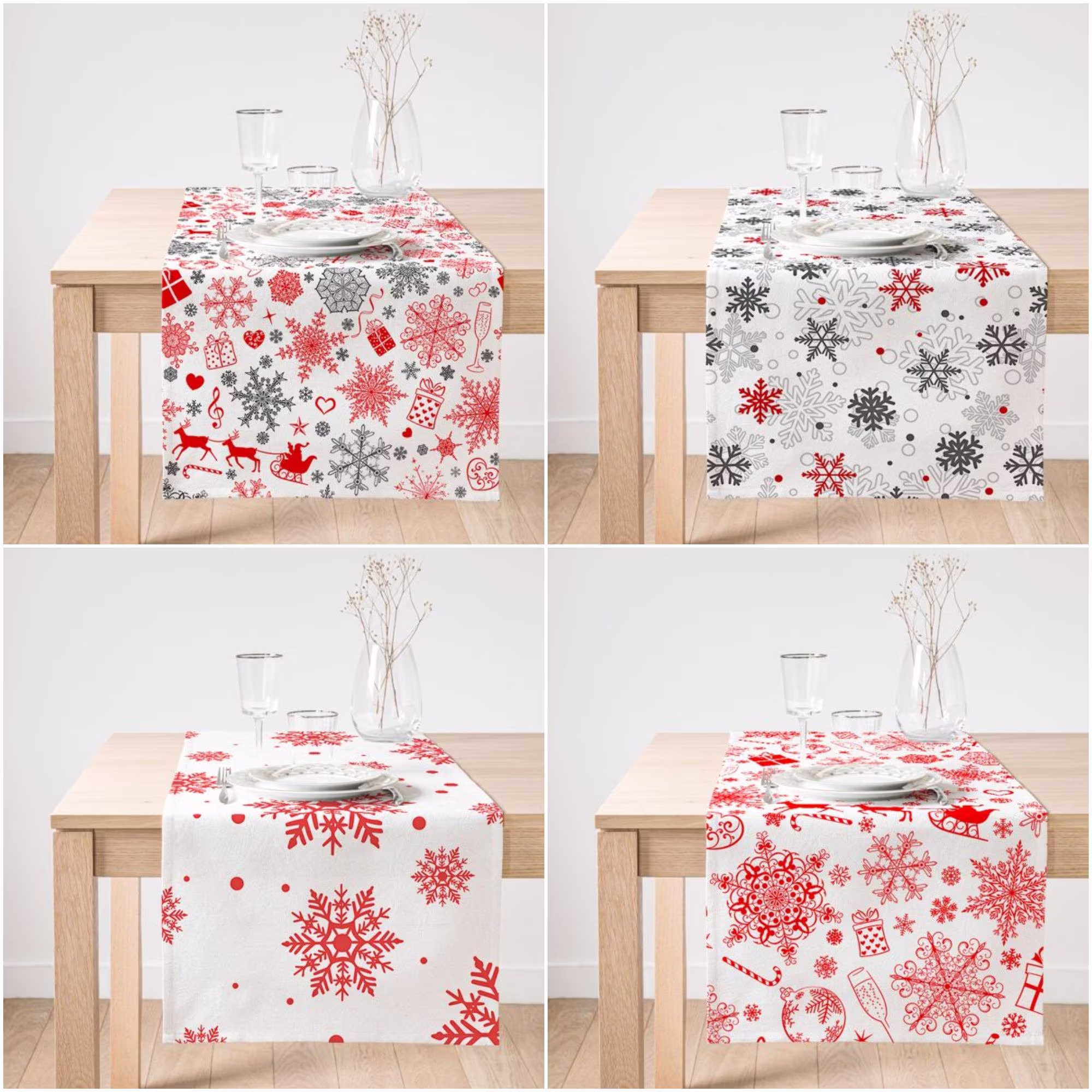 Snowflake Table Runner|Winter Trend Top|Red Gray Top|xmas Decor|Farmhouse Style Tablecloth|Christmas Kitchen Decor