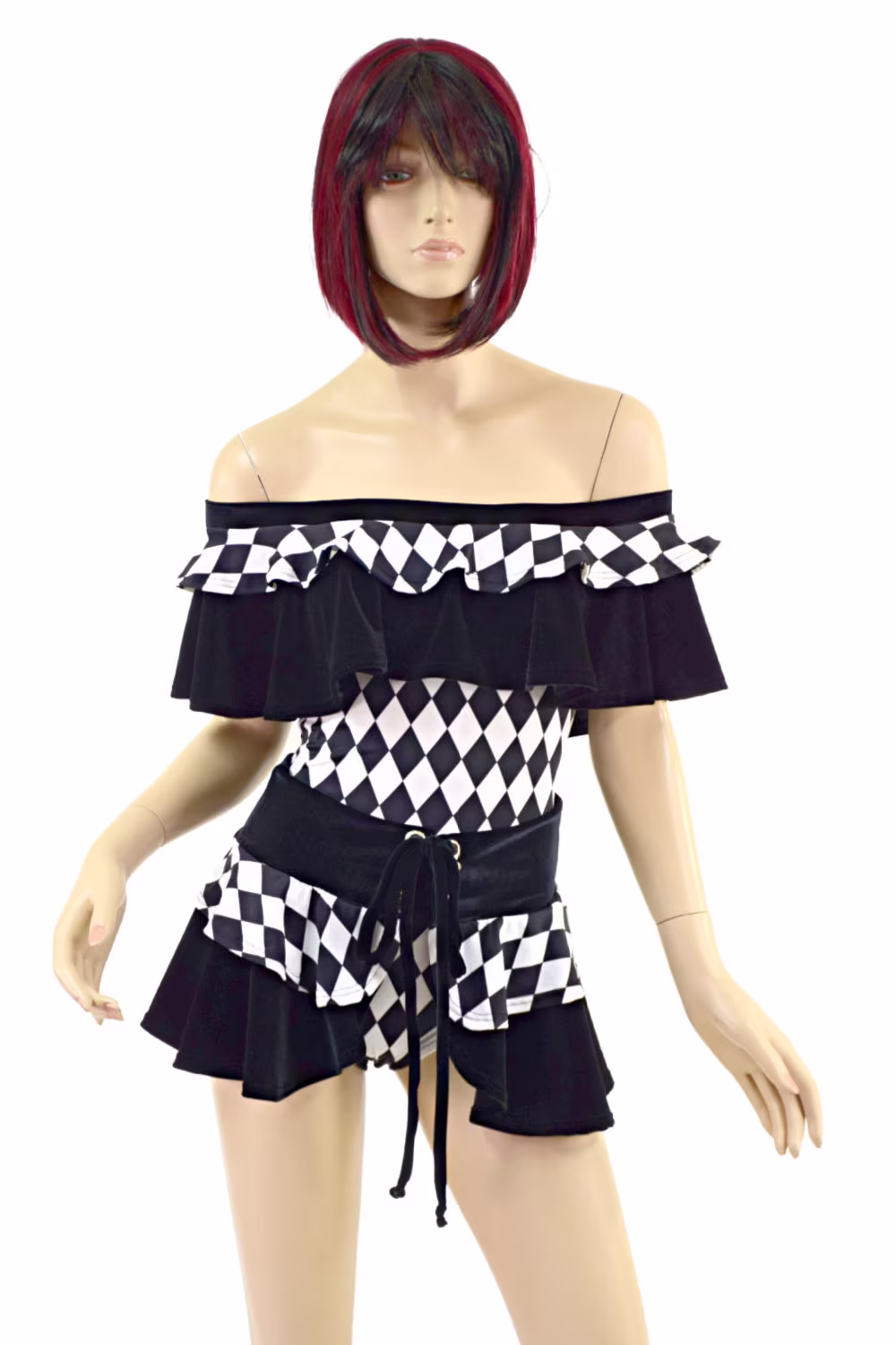 Double Ruffle Off Shoulder Romper & Mini Skirt Set Emk157642