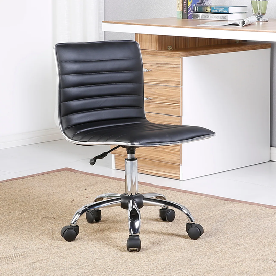 Belleze Desk Ribbed Adjustable Office Chair Armless Swivel Seat, Black