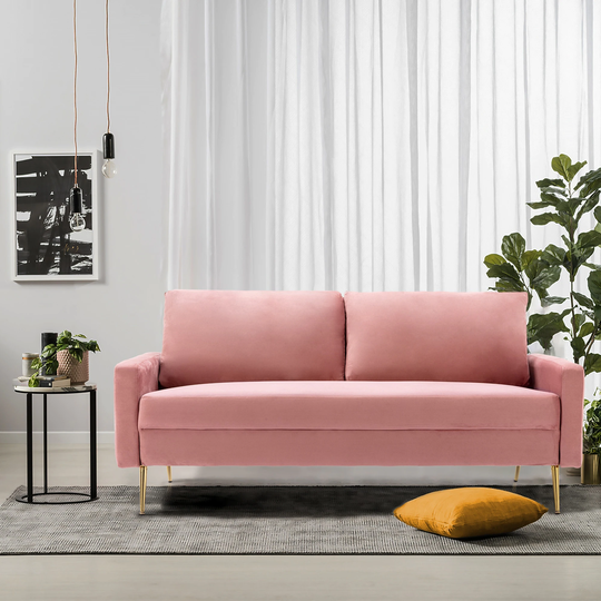 Upholstered Square Arms Fabric Sofa with Pillows - 70W*30L*32.3H