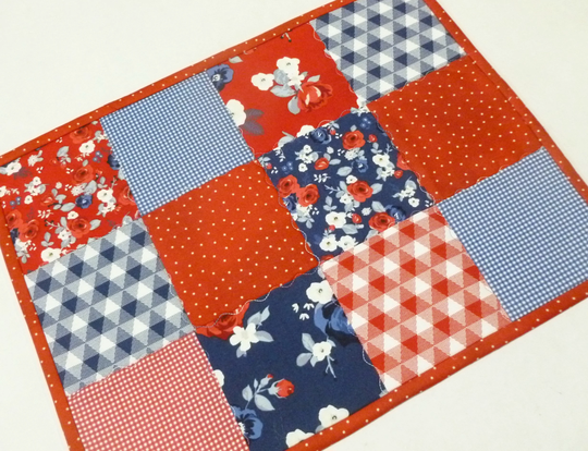 Americana Quilted Table Runner, Patriotic Summer Topper, Red White Blue, Floral Mat Independence Day Décor