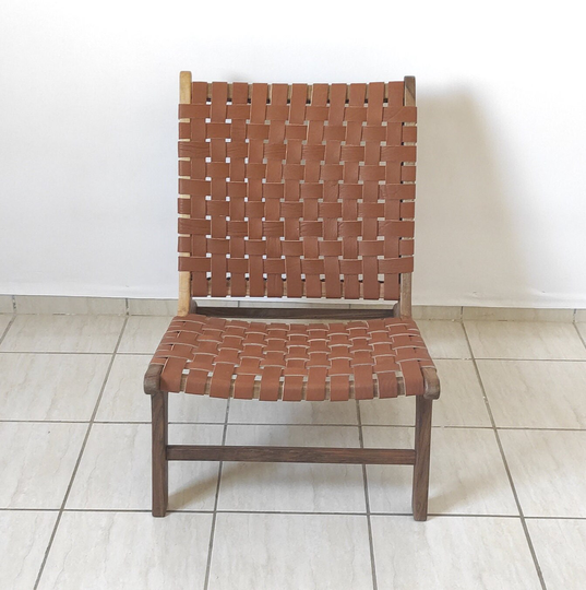 Chair in Walnut Wood, Folding Wood & Braided Leather