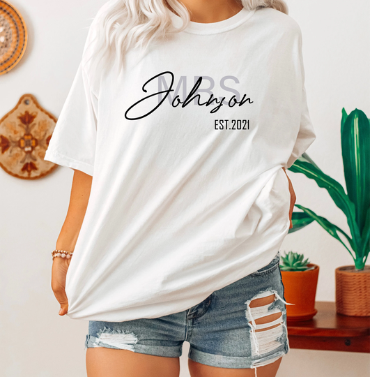 Personalized Mrs Shirt, Comfort Colors T-Shirt, Bridal Shower Gift, Engagement Gift For Fiance, Future Wedding T-Shirt