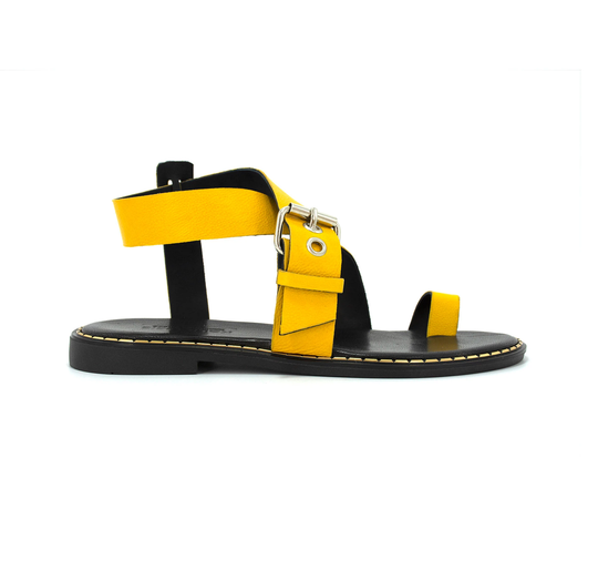Women Genuine Leather Strappy Sandals, Ankle Strap Sandals With Toe Ring, Yellow Summer Shoes, Greek Sandals, Gladiator Sandals, Custom