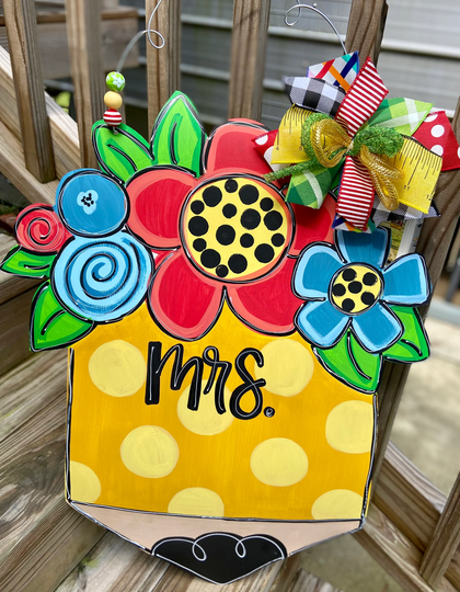 Floral Pencil Teacher Door Hanger