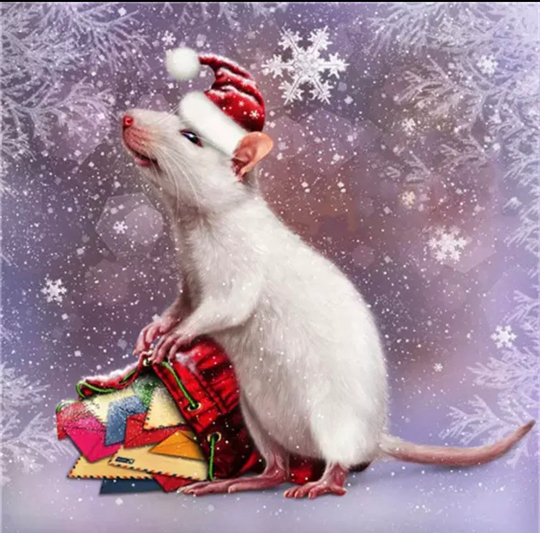 Us Shipping, 25x25cm Adorable Christmas Rat, Mouse, Diamond Painting Kit. Square Drills, Full Drill