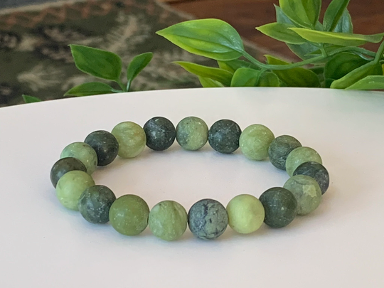Jade Bracelet, Natural Taiwan Stretch Large 10mm "Frosted" Beads, Protection Minimalist Bracelet