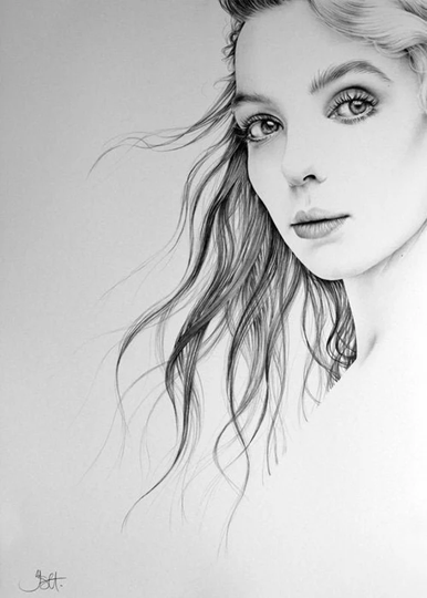 Jodie Comer Original Pencil Drawing Minimalism Fine Art Portrait