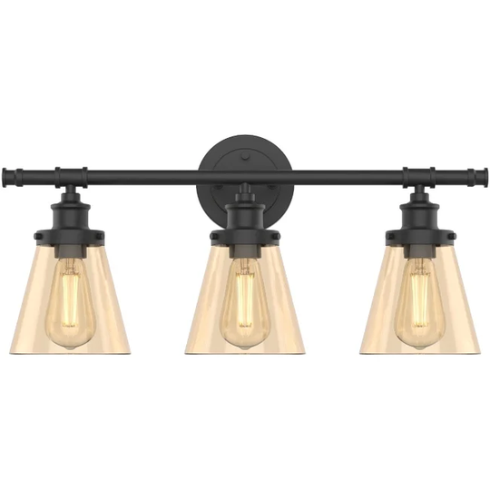Edison 3-Light Black Vanity Light Fixture with Smoke Glass Shades