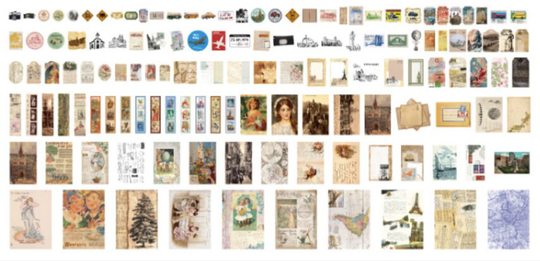 270 Pcs Vintage Style Junk Journal Ephemera, Stationery Set, Supplies, Scrapbook | Qlt-405-082