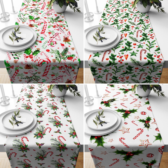 Christmas Table Runner, Candy Cane Red Xmas Kitchen Decor, Tablecloth, Holiday Decoration, New Year's Gift For Her