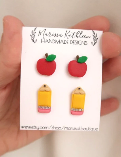 Teacher Clay Earrings Appreciation Gift Ideas Apple Pencil