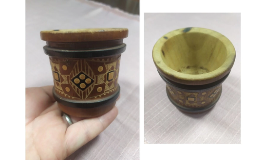 Wooden Pencil Case Or Vase Carved Colored Decorated Folk Art Vintage 80's Made in Greece