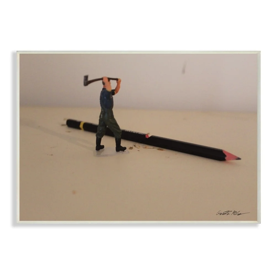 The Stupell Home Decor Comical Toy Army Man Scene Lumberjack Chopping Pencil Wood, 10 x 15, Proudly Made in USA - 10 x 15